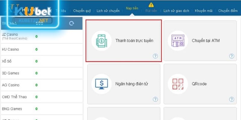 Hướng dẫn nạp tiền nhanh chóng