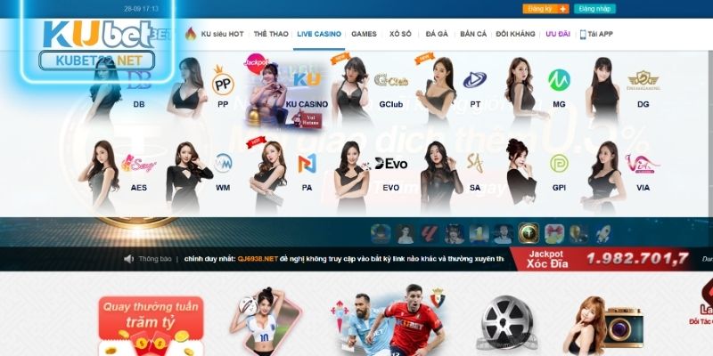 Sảnh casino chuyên nghiệp của KUBET đáng thử